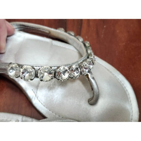 Manolo Blahnik Silver Crystal Thong Sandals Size 39.5 / 9.5 Designer Slide Shoes - Picture 6 of 14